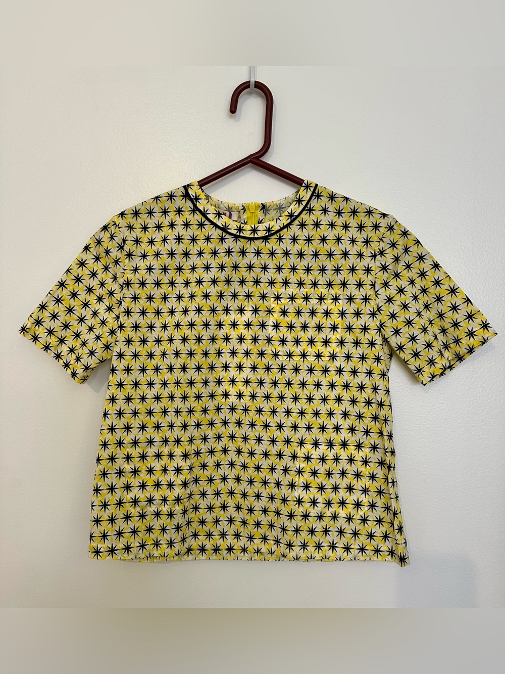Marni Yellow Short Sleeve Cotton Star-Print Top Size 10 NWT